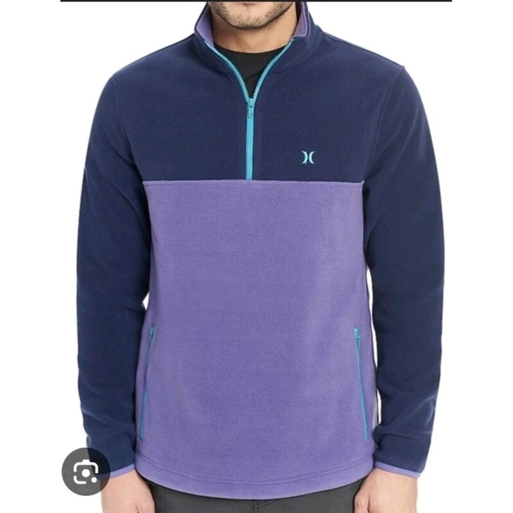 Vtg 90s Hurley Quarter Zip Polar Fleece‎ Pullover Blue Purple Pockets Men's M